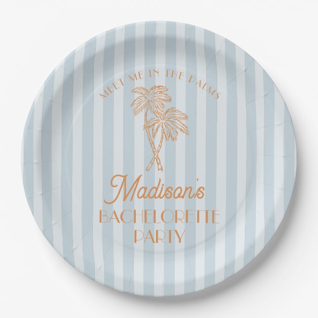 Blue Palm Spring Pastel Beach Junggeselinnen-Absch Pappteller (Vorderseite)