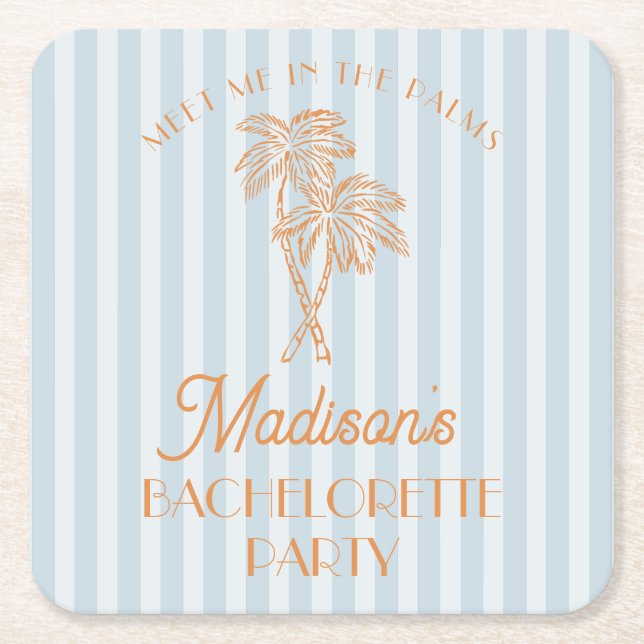 Blue Palm Spring Pastel Beach Junggeselinnen-Absch Rechteckiger Pappuntersetzer (Vorderseite)