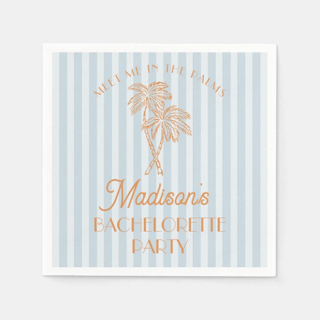 Blue Palm Spring Pastel Beach Junggeselinnen-Absch Serviette (Vorderseite)