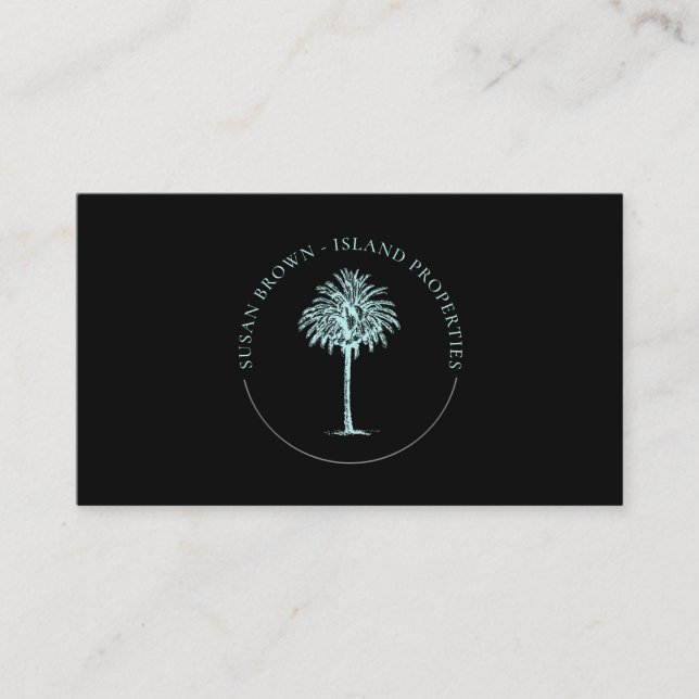 Blue Palm Tree Logo Business Card Visitenkarte (Vorderseite)