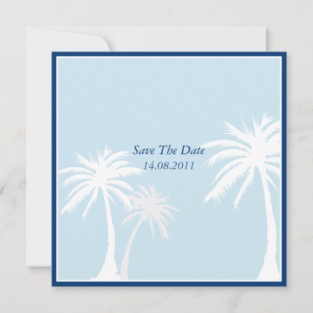 Blue Palm Tree Wedding Save the Date (Vorderseite)