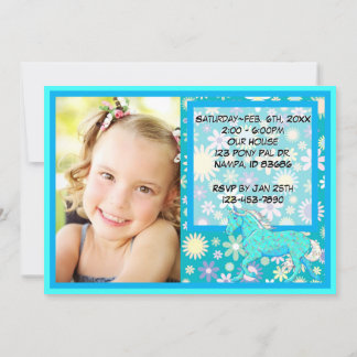 Blue Palomino Birthday(Blume/aquamarin/pic) Einladung