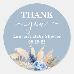 Blue Pampas Grass Baby Dusche Rundaufkleber Runder Aufkleber
