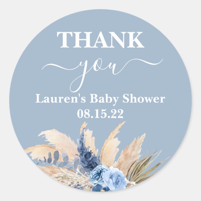 Blue Pampas Grass Baby Dusche Rundsticker Runder Aufkleber (Vorderseite)