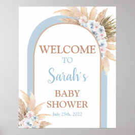 Blue Pampas Grass Baby Shower Boy Begrüßungszeiche Poster