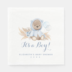 Blue Pampas Grass Boho Bear Baby Dusche Napkins Serviette