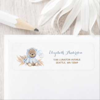 Blue Pampas Grass Boho Teddy Bear Étiquettes de ad