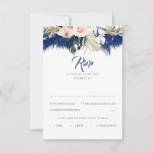 Blue Pampas Grass Floral Tropics Wedding RSVP