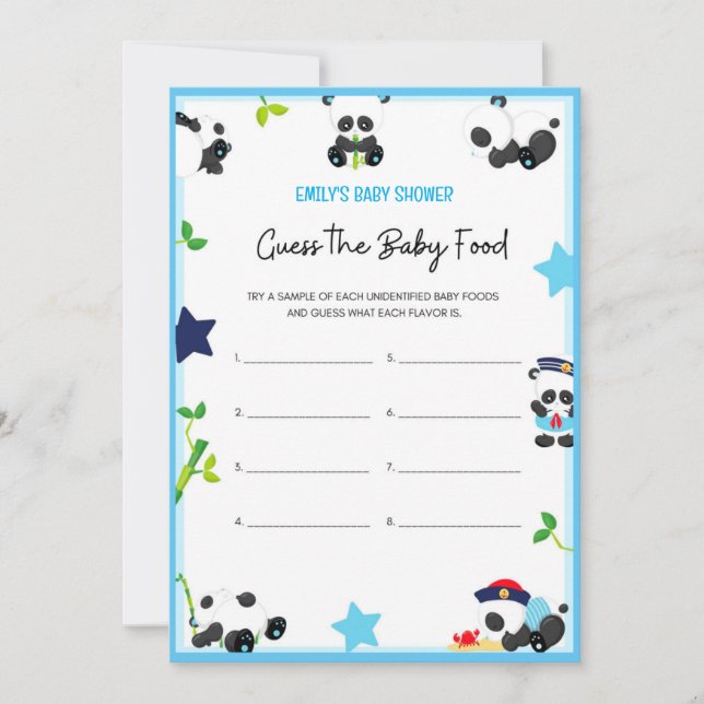 Blue Panda Baby Shower Game Size Einladung (Vorderseite)