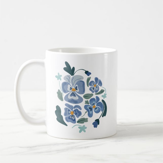Blue Pansy Blume Ästhetische Stiefmütterchen Kaffeetasse (Links)