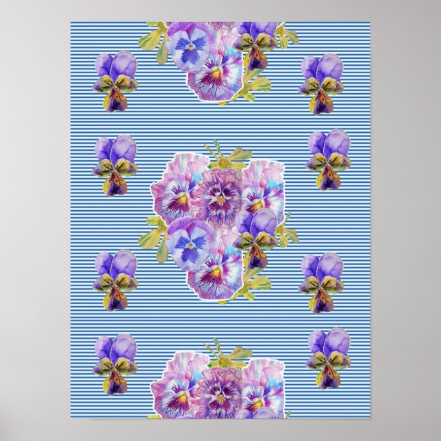 Blue Pansy Blume Blume Shabby Chic Poster (Vorne)