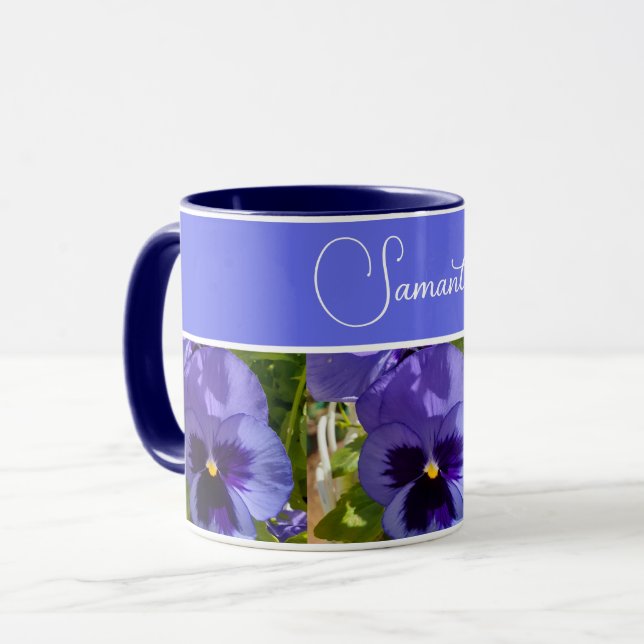 Blue Pansy Blume Floral Womans Name Tasse (Vorderseite Links)