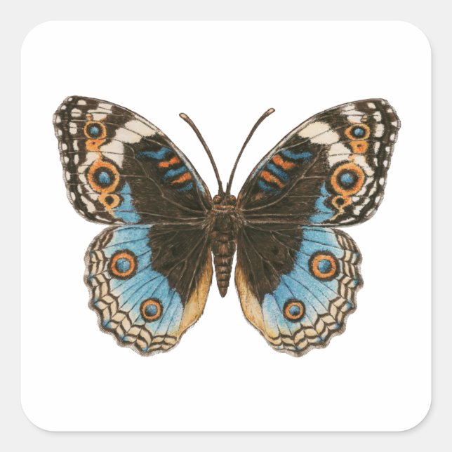 Blue Pansy Butterfly Quadratischer Aufkleber (Vorderseite)