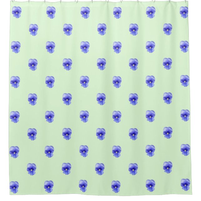 Blue Pansy on Mint - rideau de douche (Devant)