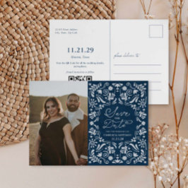 Blue Papel Picado Foto Save the Date Postkarte