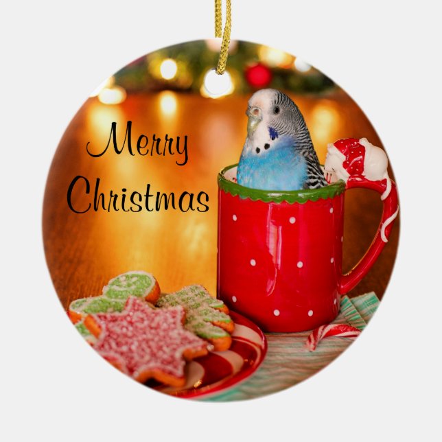 Blue Parakeet Keramik Ornament (Vorne)