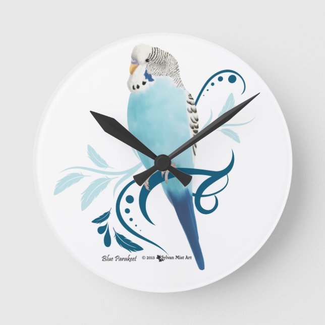 Blue Parakeet Runde Wanduhr (Vorderseite)