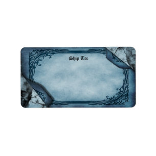 Blue Parchment Scroll Gothic Shipping Label Adressaufkleber