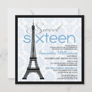 Blue Paris Sweet 16 Invitations