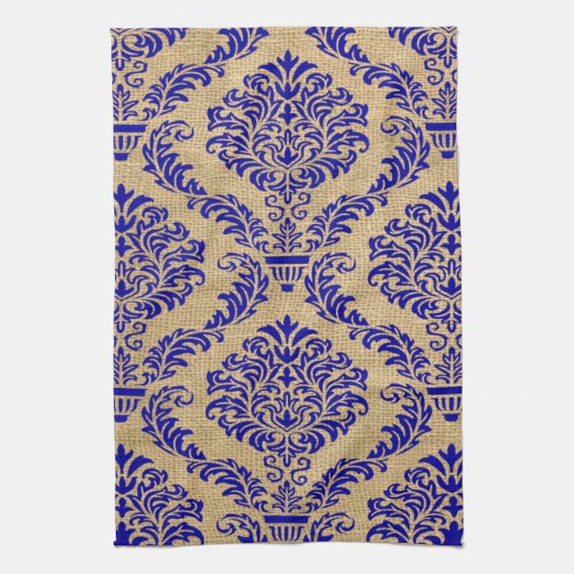 Blue Parisian Moods Damask Geschirrtuch (Vertikal)