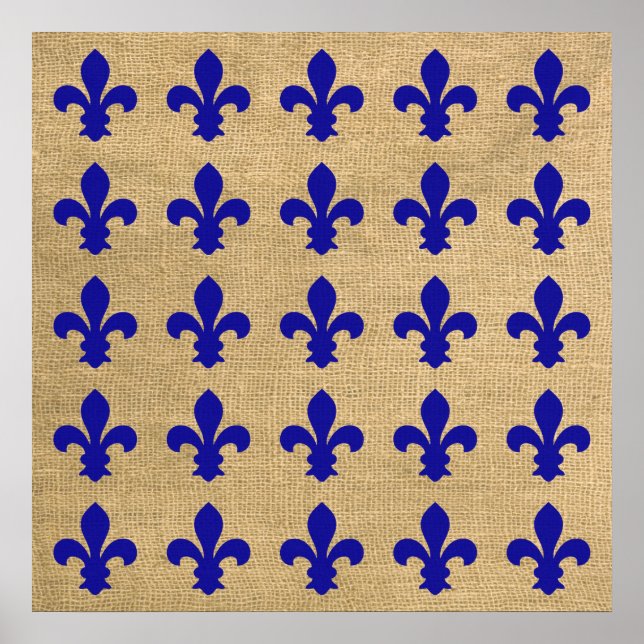 Blue Parisian Moods Fleur de Lys Pattern Poster (Vorne)