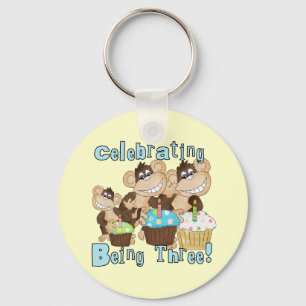 Blue Party Affen 3. Geburtstag T - Shirt und Gesch Schlüsselanhänger