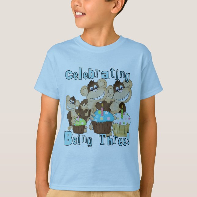 Blue Party Monkeys 3e anniversaire T-shirts et cad (Devant)