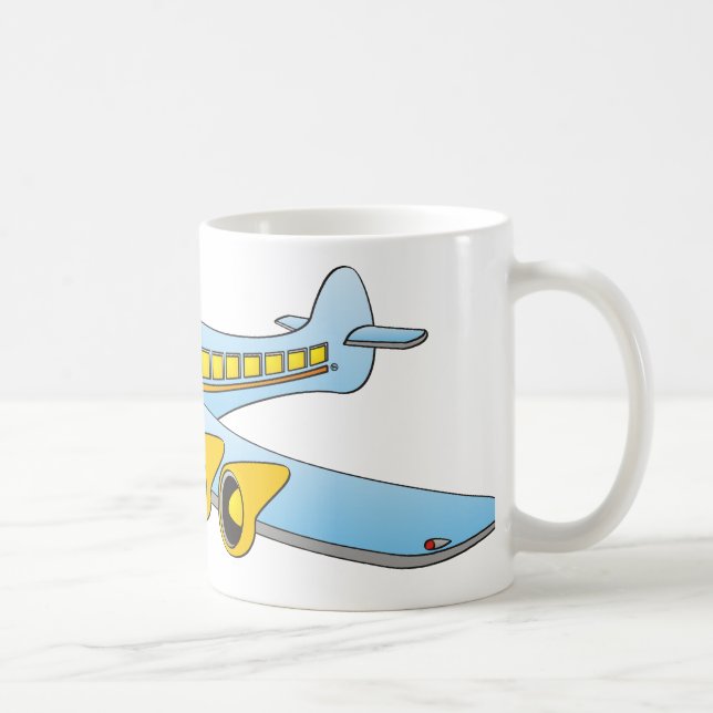 Blue Passenger Jet O Cartoon Kaffeetasse (Rechts)