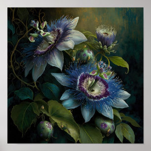 Blue Passion Flowers Art Imprimer Poster
