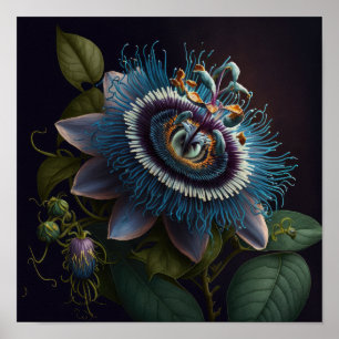 Blue Passion Flowers Art Imprimer Poster