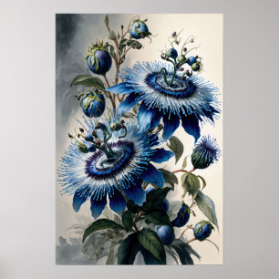 Blue Passion Flowers Art Imprimer Poster
