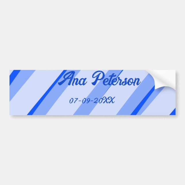 Blue pastel add name date boho retro lines pattern autoaufkleber (Vorne)