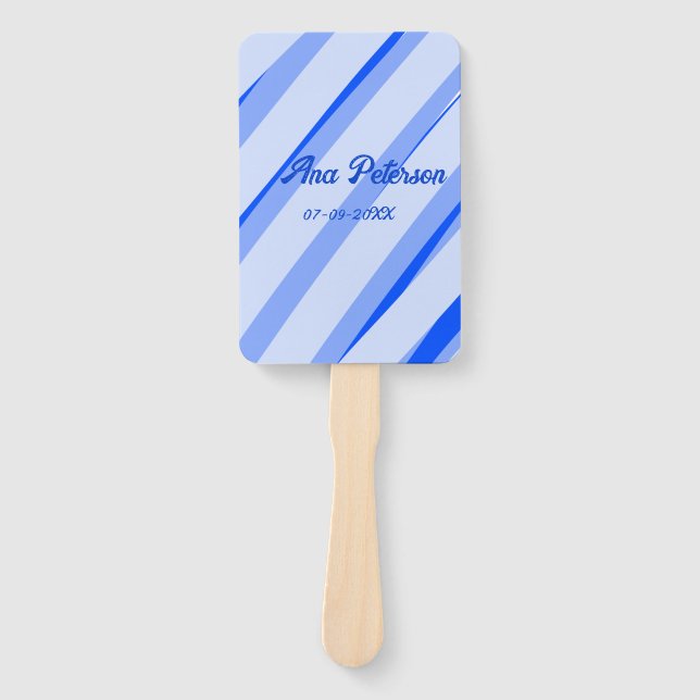 Blue pastel add name date boho retro lines pattern fächer (Vorderseite)