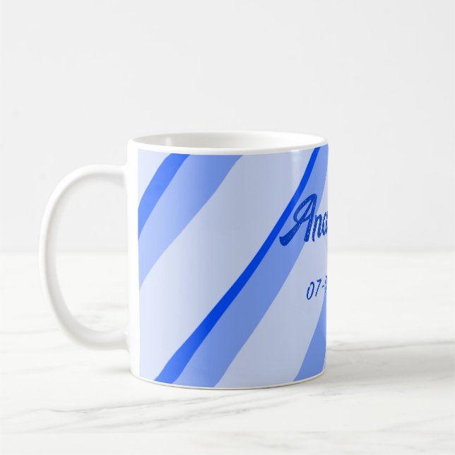 Blue pastel add name date boho retro lines pattern kaffeetasse (Links)