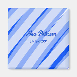 Blue pastel add name date boho retro lines pattern magnet