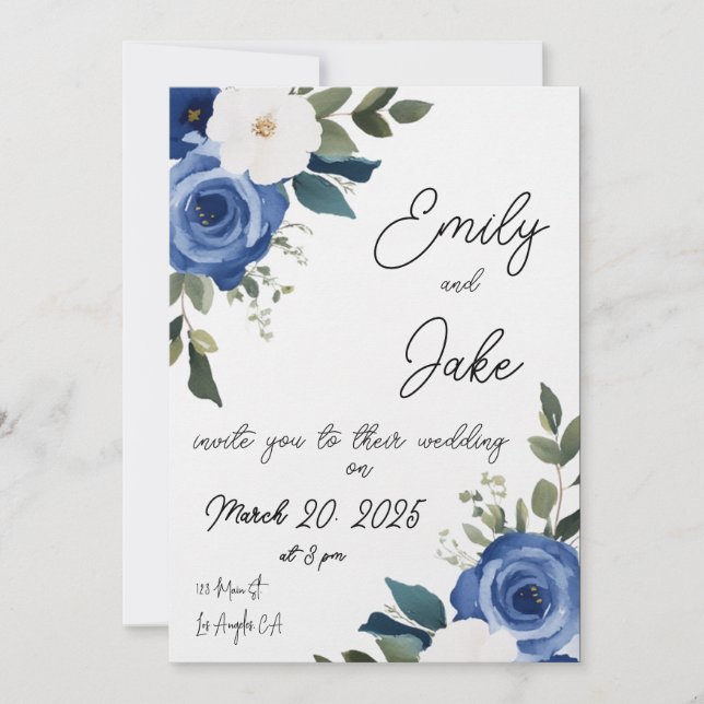 Blue Pastel Floral Faire-part de mariage (Devant)