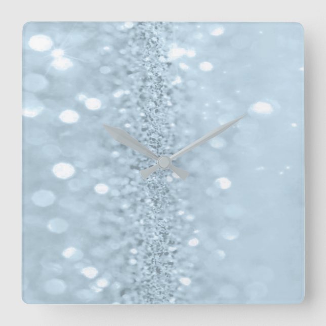 Blue Pastel Glitzer Gray Metal Abstrakt Spark Quadratische Wanduhr (Vorderseite)