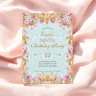 Blue Pastel Gold Neunte Baroque Rokoko Geburtstag Einladung