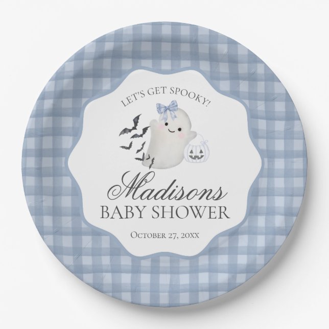 Blue Pastel Little Boo Ghost Baby Shower Dessert Pappteller (Vorderseite)