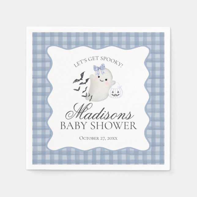 Blue Pastel Little Boo Ghost Baby Shower Dessert Serviette (Vorderseite)