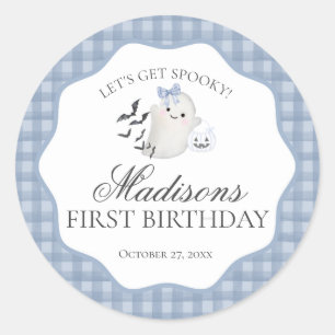 Blue Pastel Little Boo Ghost Birthday Party Siegel Runder Aufkleber