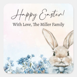 Blue Pastel Oaster Bunny Quadratischer Aufkleber