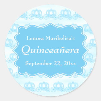 Blue Pastell Carriages Quinceanera Runder Aufkleber