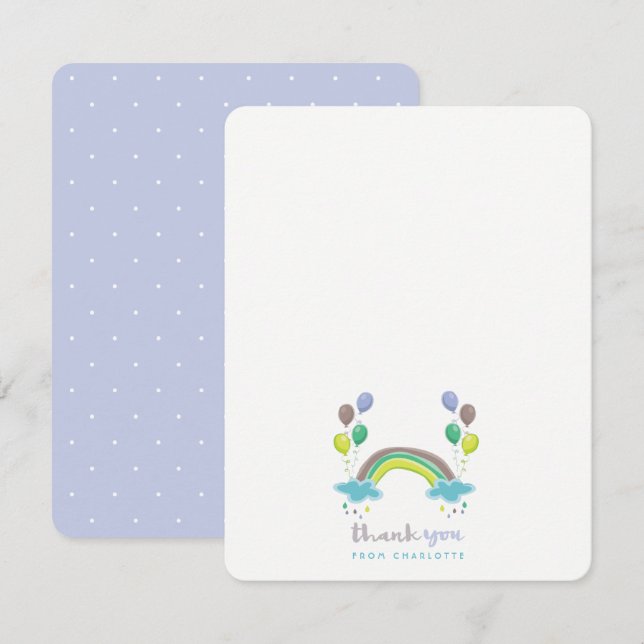 Blue Pastels Regenbogen und Balloons Boy Baby Dusc Dankeskarte (Vorne/Hinten)