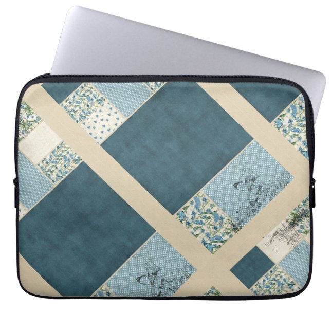 Blue Patchwork Laptop Electronics Sleeve  (Vorderseite)
