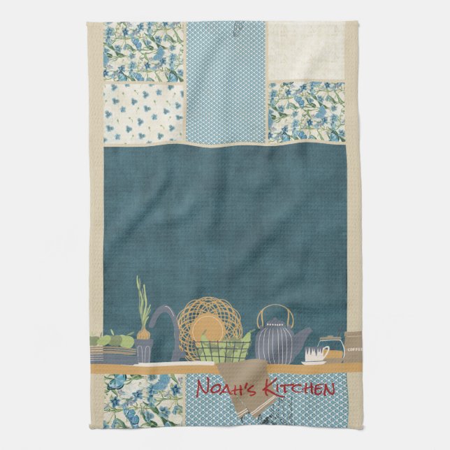 Blue Patchwork Shelf #1 Teeküche Handtuch (Vertikal)