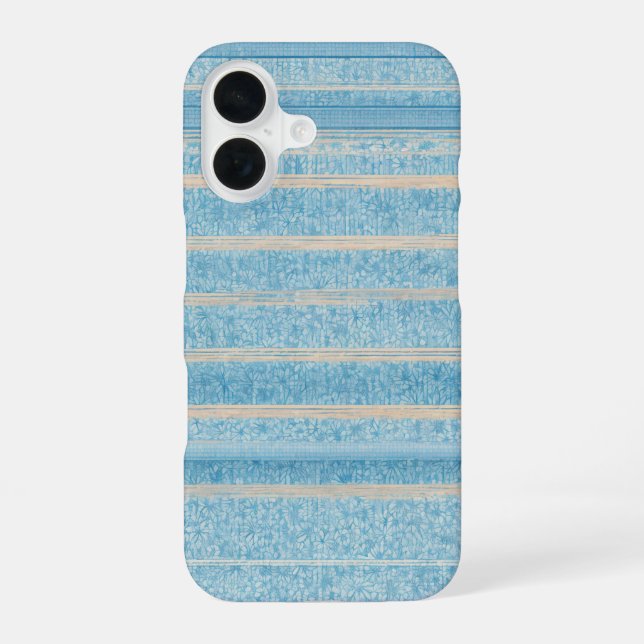 Blue Patchwork Stripe Phone Case iPhone 16 Hülle (Rückseite)