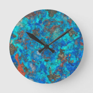 Blue patterened Shattuckite Runde Wanduhr