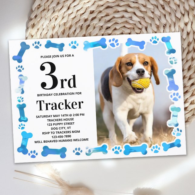 Blue Paw druckt Custom Dog Birthday Party Foto Einladung (Von Creator hochgeladen)