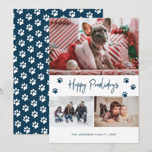 Blue Paw Print 3 Foto Collage Happy Pawlidays Pet Feiertagskarte